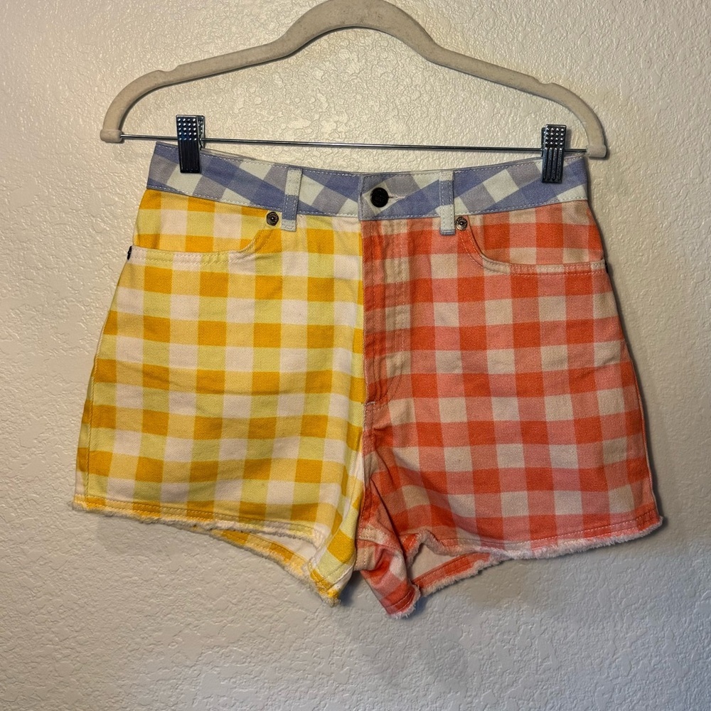Farm Rio X Anthropologie Colorful Gingham High Waist Cut Off Denim Shorts Small - Picture 3 of 7